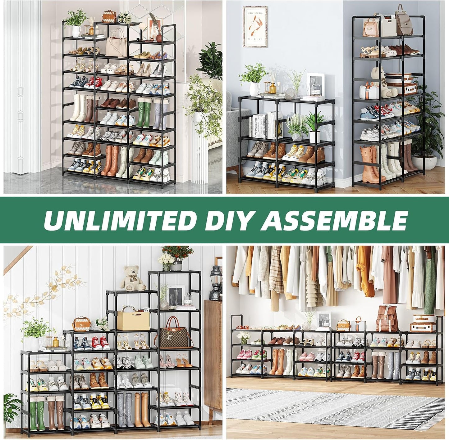 Simple Trending Tall Shoe Rack Storage Holds 40 Pairs, 10 Tier Shoe Organizer Shelf Large Capacity for Entryway Closet, Black