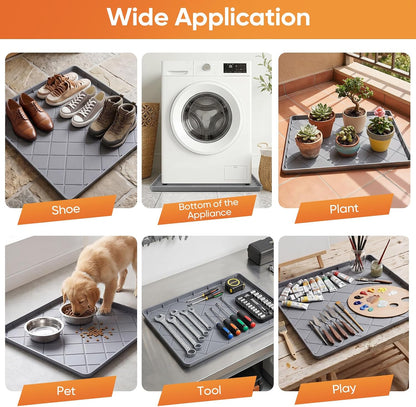 Washing Machine Drain Pan Silicone Mat,Large 32"X 30"with 1" Raised Edges | Non-Slip Waterproof Washer Drain Pan,Washing Machine Tray for Floor Protection,Multi-Purpose Leakproof Washer Drip Pan (Grey)