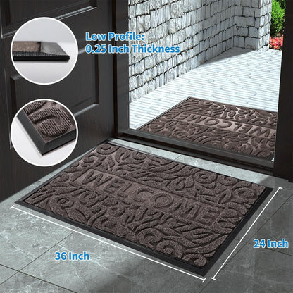 Yimobra Welcome Mat Outdoor 29.5x17, Waterproof Non-Slip Outdoor Mats for Front Door Outside Entrance, Low-Profile Entryway Mat Indoor for Garage Patio, Black