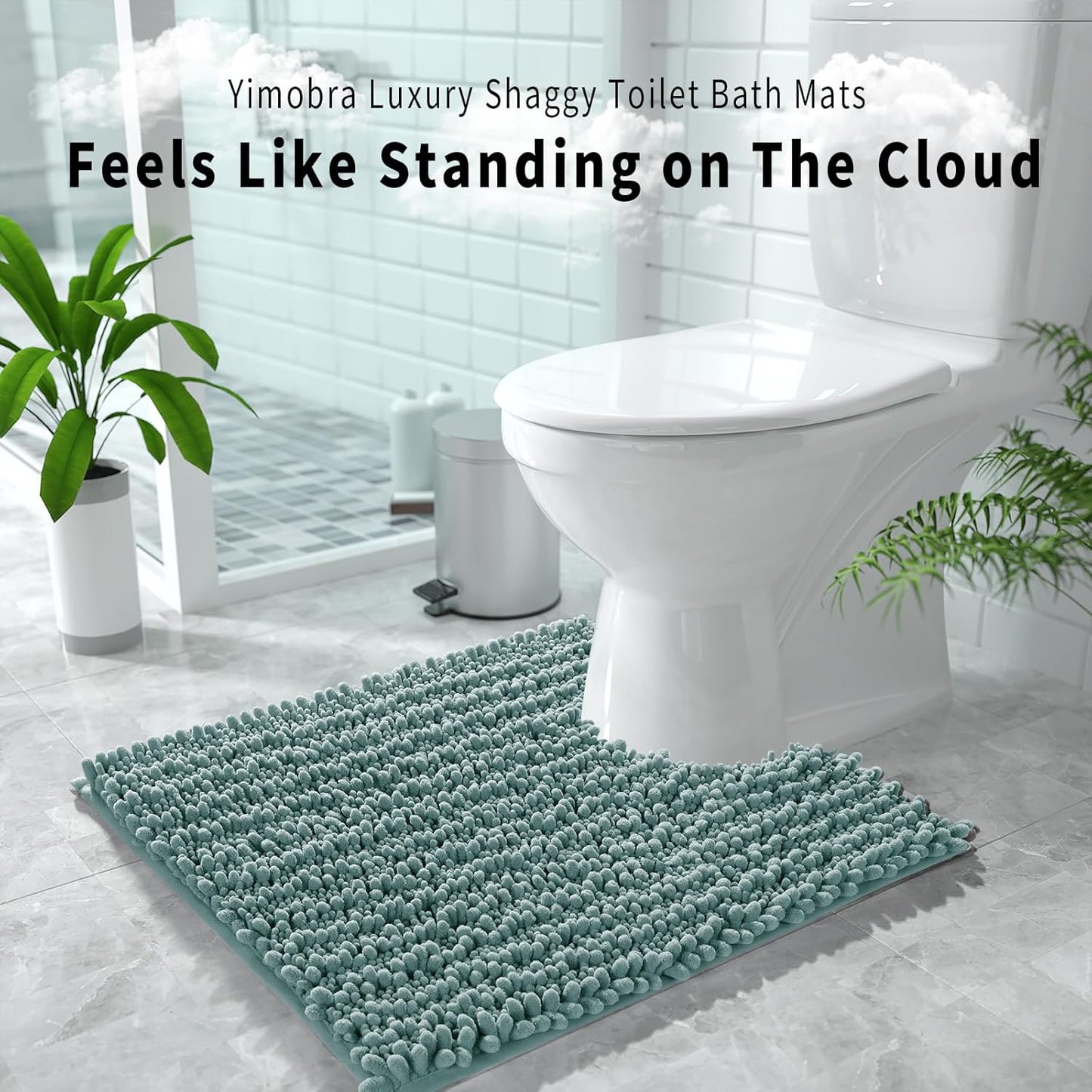 Yimobra Bathroom Rugs Non Slip Washable - Ultra Soft Absorbent Chenille Bath Mat, Quick Dry Shaggy Floor Carpet for Tub Shower, Gray Home Decor Accessories, 24x17 Inch