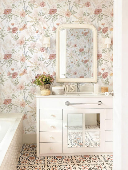 Dimoon 17.3''x78.7'' Peel and Stick Wallpaper Floral Cute Contact Paper Vintage Village Country Cottage Wallpaper Farmhouse Yellow Beige Renter Friendly Geometry Waterproof Embossed Kitchen Bedroom