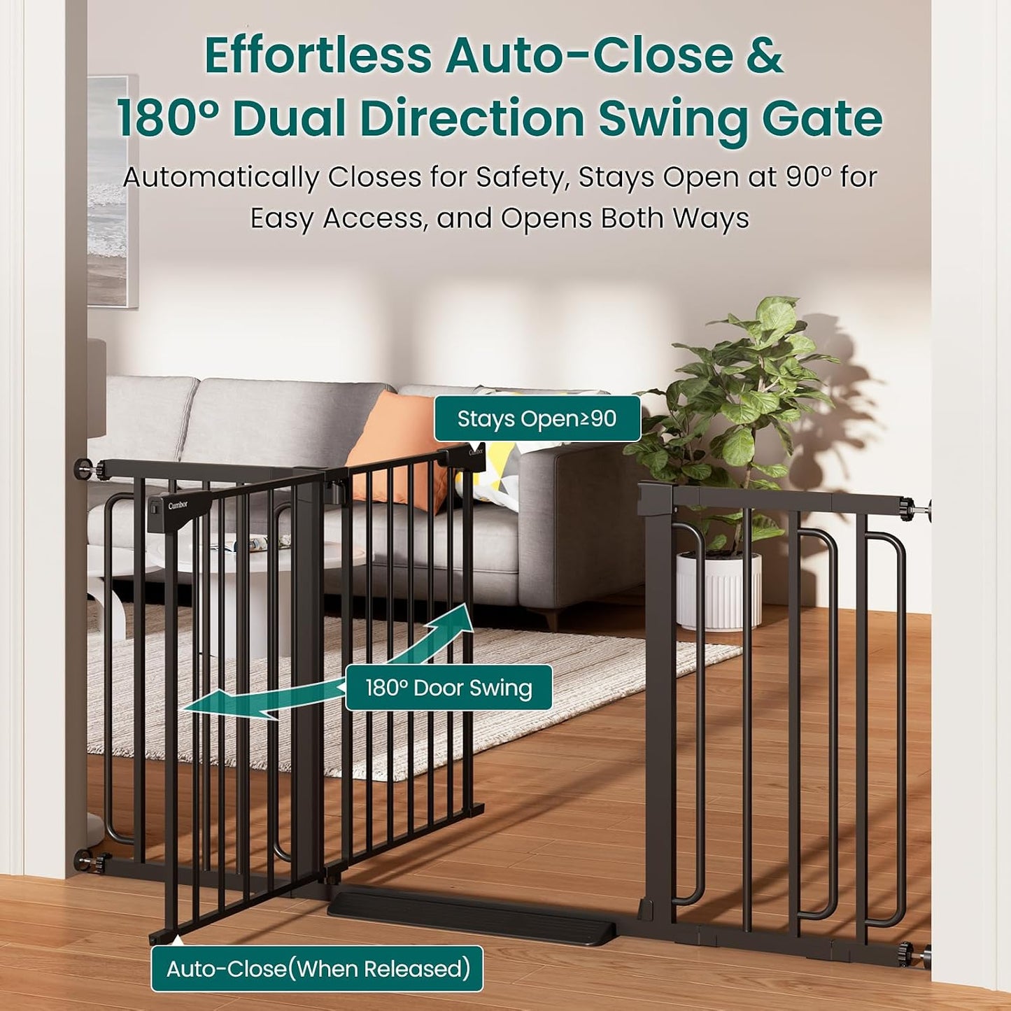 Cumbor 30-46" Baby Gate for Stairs, Mom's Choice Awards Winner-Auto Close Dog Gate for The House, Gifts for Mom, Easy Install Pressure Mounted Pet Gates for Doorways, Black