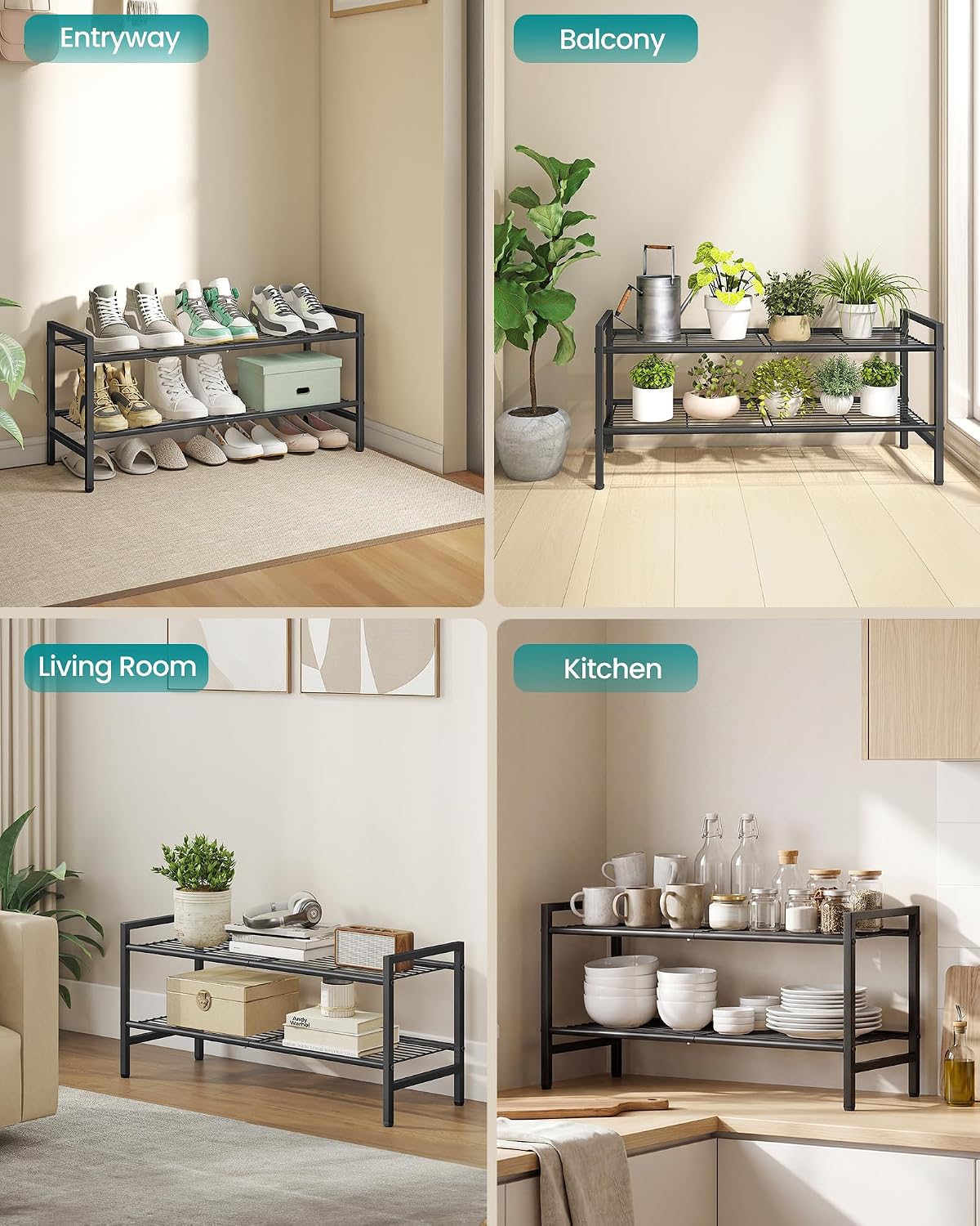 SONGMICS Metal Shoe Rack, Free Standing Shoe Organizer for Entryway Closet Garage Small Spaces, Heavy-Duty Slim Steel Storage Shelf, 8-Tier, Fits 16-24 Pairs, Bronze ULMR028A01