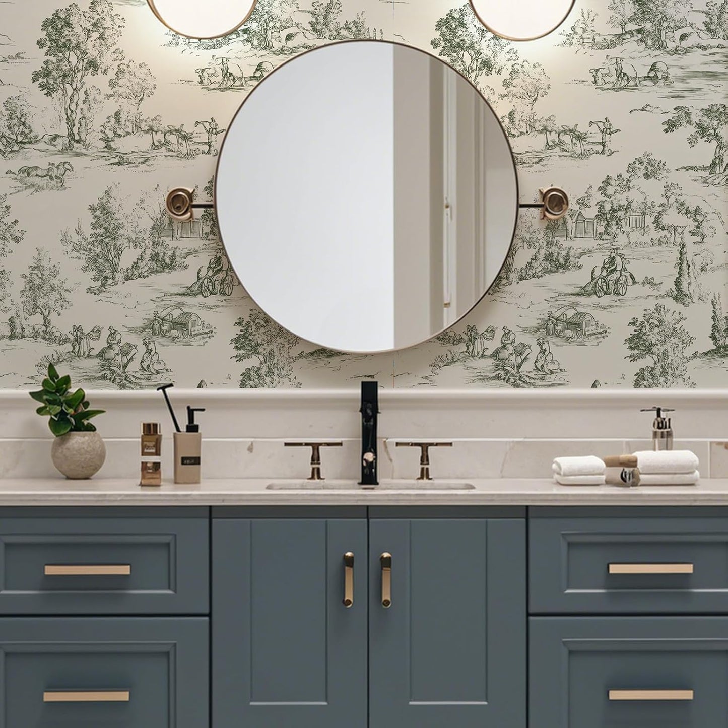 Peel and Stick Wallpaper, Self - Adhesive Removable Vintage Pastoral Landscape Pattern, PVC Contact Paper for Bedroom/Living Room/Kitchen/Bathroom/Cabinet, Renter Friendly