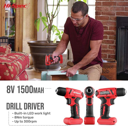 Hi-Spec Pink Tool Set with 8V Drill Set. Complete Cordless & Rechargeable USB Electric Drill Driver Kit for Women, Home DIY Repair & Maintenance, in a Compact Toolbox.