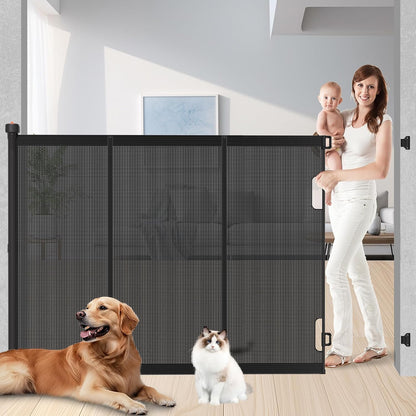 Pawtners Retractable Baby Gates Extra Wide, 41" Tall Extends up to 71" Wide, Dog Gate Indoor for Stairs, Pet Gate with Support Rods for Doorways Hallways Indoor & Outdoor-Black