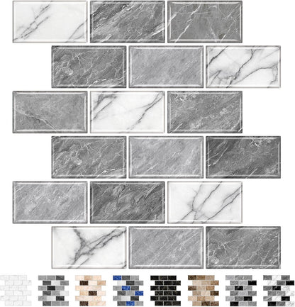 URCOLOR 10-Sheet Subway Tile Peel and Stick Backsplash for Kitchen,12"x12" Self Adhesive Wall Tiles Sticker on Back Splashes for Bathroom Gray Marble Design