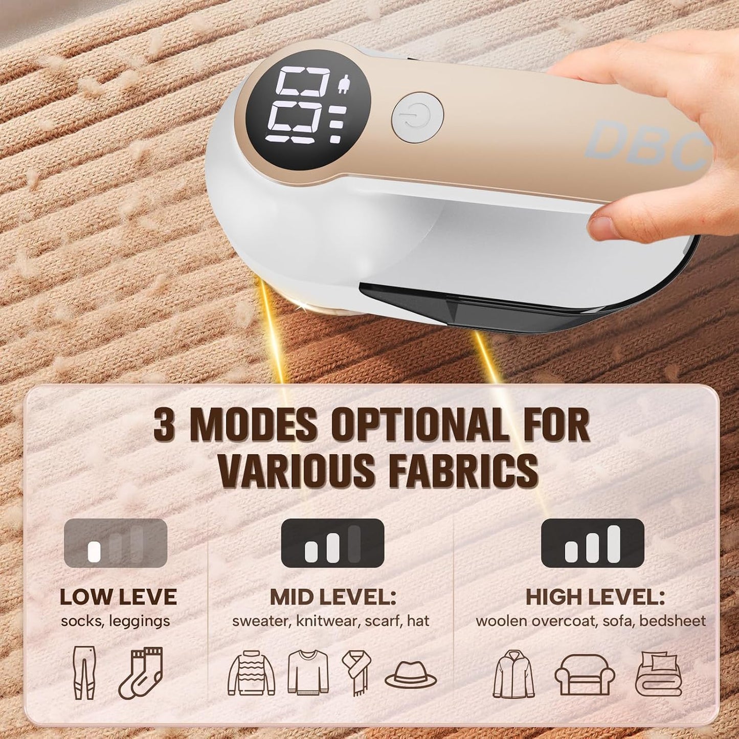 DBC Rechargeable Fabric Shaver,3-Speed Lint Remover for Clothes LED Display, 15000r/Min Powerful Motor, Large Shaving Head Lint Shaver for Clothes, 6-Leaf Blades, Lint Ball, Furniture, Fuzz