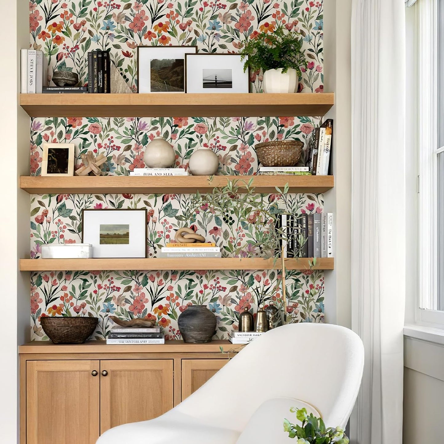 Simon&Siff Floral Peel and Stick Wallpaper, 17.3" x 120" Self Adhesive Wallpaper Boho Flower Kitchen Cabinets Furniture Decorative Renter Friendly Wall Paper