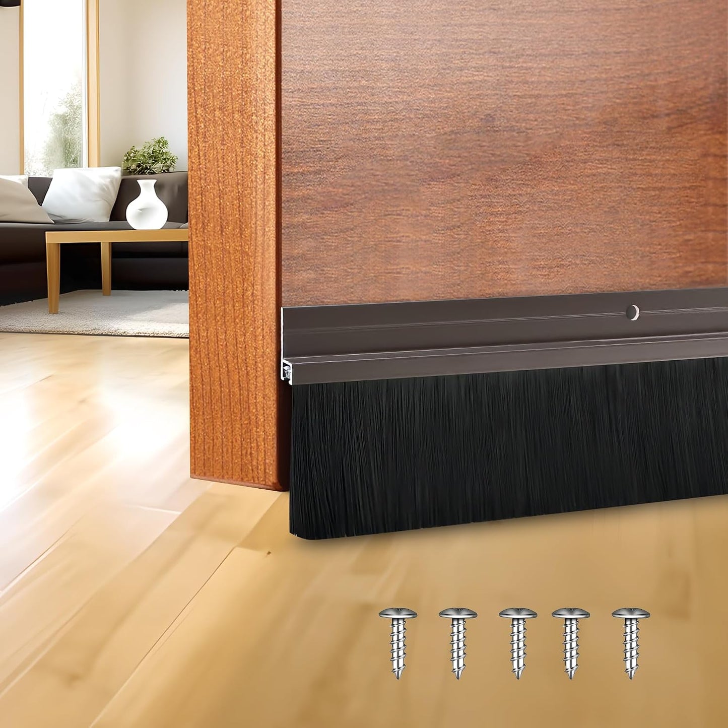 39 inch Door Sweep for Exterior Doors with 2 inch PP Soft Brush, Aluminum Dustproof Bottom of Door Weatherstrip (3)