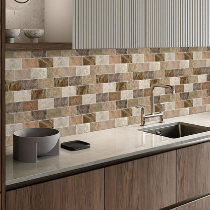 10 Sheets Peel and Stick Backsplash for Kitchen 12"X12" Renter Friendly Backsplash Back Splash Adhesive Subway Wall Tile Flat Vinyl Sticker for Bathroom Brown Marble (Not 3D Tile)