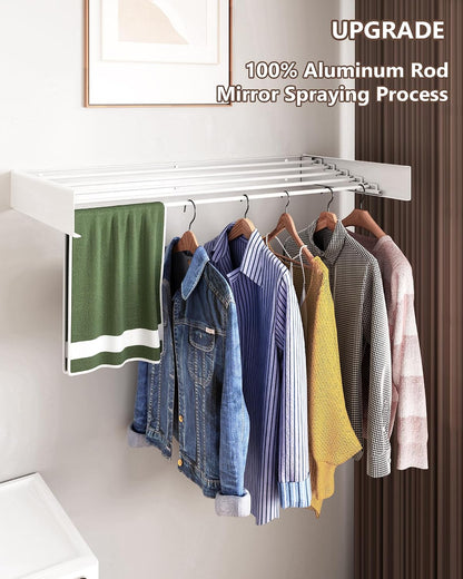 Wall Mounted Drying Rack 31.5", 5 Aluminum Poles, 60 lb. Load Capacity, Foldable, Retractable, Space Saving Clothes Drying Rack (31.5" White)