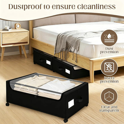 Under Bed Storage with Wheels, 2 Pack Under Bed Storage Containers, 10.6 inches Tall Underbed storage bins on Wheels, Rolling Under the Bed Metal Drawers for Clothes, Blankets, Shoes (XXXL, 90L)