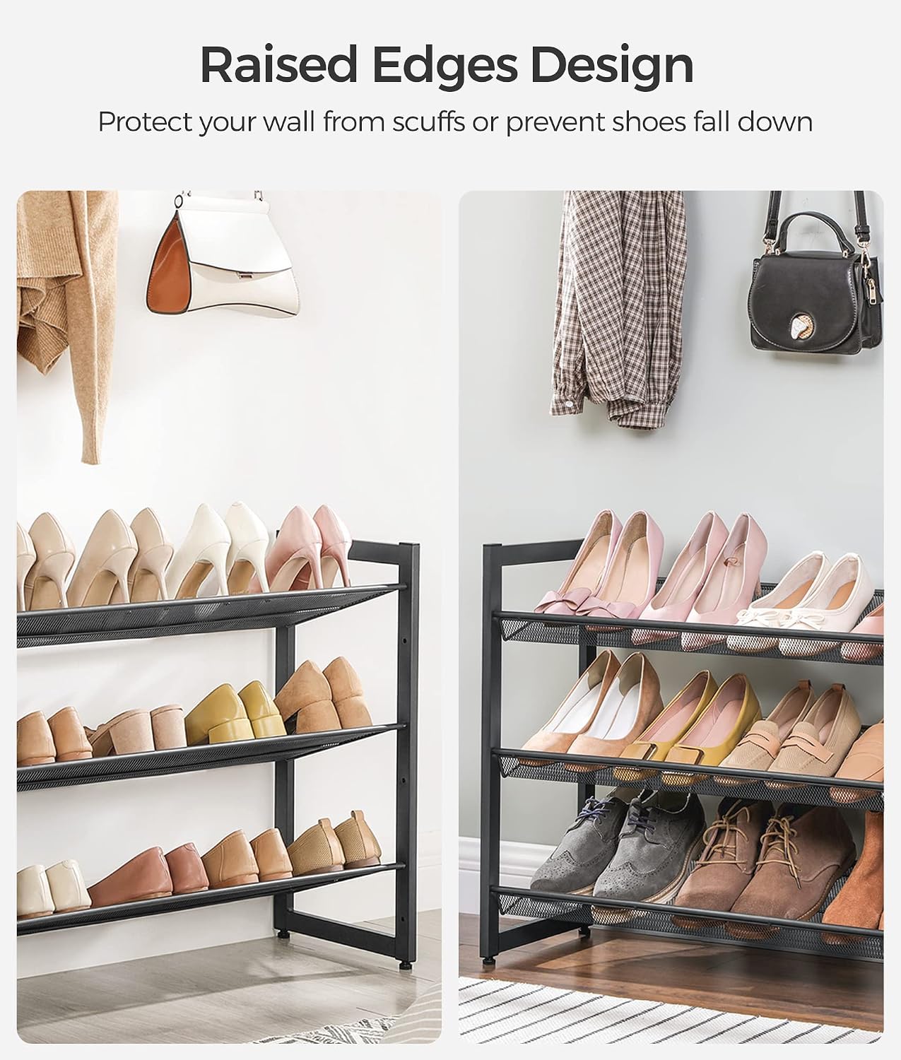 SONGMICS Shoe Rack, 12-Tier Shoe Organizer, Metal Shoe Storage for Garage, Entryway, Set of 2 6-Tier Stackable Shoe Shelf, with Adjustable Flat or Angled Shelves, Holds 48-60 Pairs, Black ULMR12B