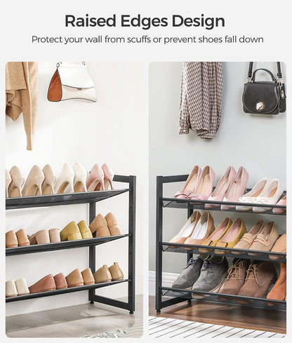 SONGMICS Shoe Rack, 12-Tier Shoe Organizer, Metal Shoe Storage for Garage, Entryway, Set of 2 6-Tier Stackable Shoe Shelf, with Adjustable Flat or Angled Shelves, Holds 48-60 Pairs, Black ULMR12B