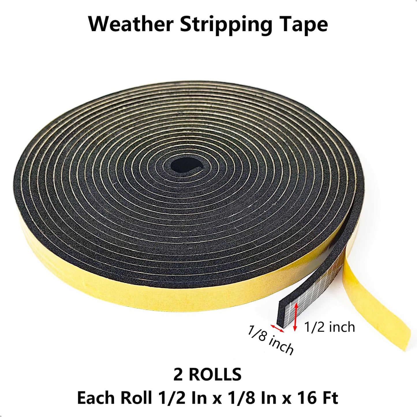 Weather Stripping Door Seal Strip, Strong Adhesive, Weatherproof, Reduce Noise, Gap Filler, Foam Insulation Tape for Doors and Windows (1/2 in x 1/4 in x 13 Ft), White
