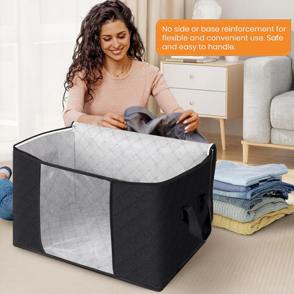 Fab totes 6 Pack Storage Bags for Clothes and Blanket, Foldable Closet Organizers and Storage with Zippers, Clear Window and Handles, Fabric Storage Bins for Sweater, Comforter, Bedding,Linen Sheets