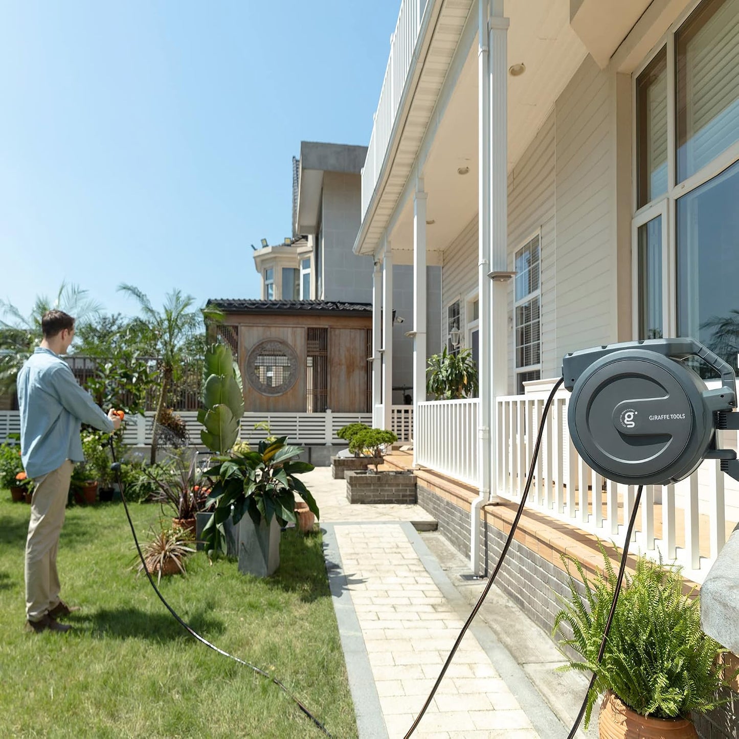 Giraffe Tools Retractable Garden Hose Reel 1/2 Inch x 100 ft, Super Heavy Duty, Any Length Lock, Slow Return System, Wall Mounted and 180 Deg Swivel Metal Bracket