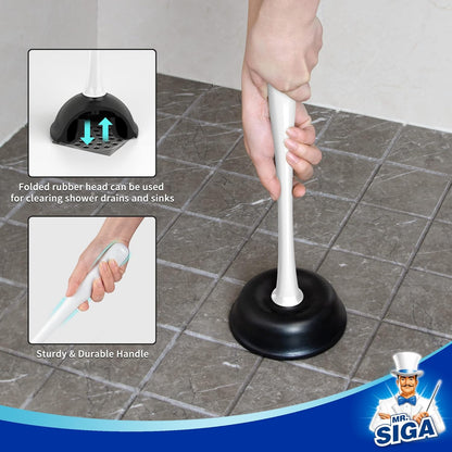 MR.SIGA Toilet Plunger and Bowl Brush Combo for Bathroom Cleaning, Black, 2 Sets