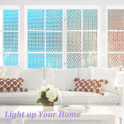 Windimiley 3D Diamond Frosted Window Privacy Film, Static Cling No-Glue Removable Vinyl, UV Blocking Heat Control for Bathroom Bedroom Door, 17.5 x 78.7 inch