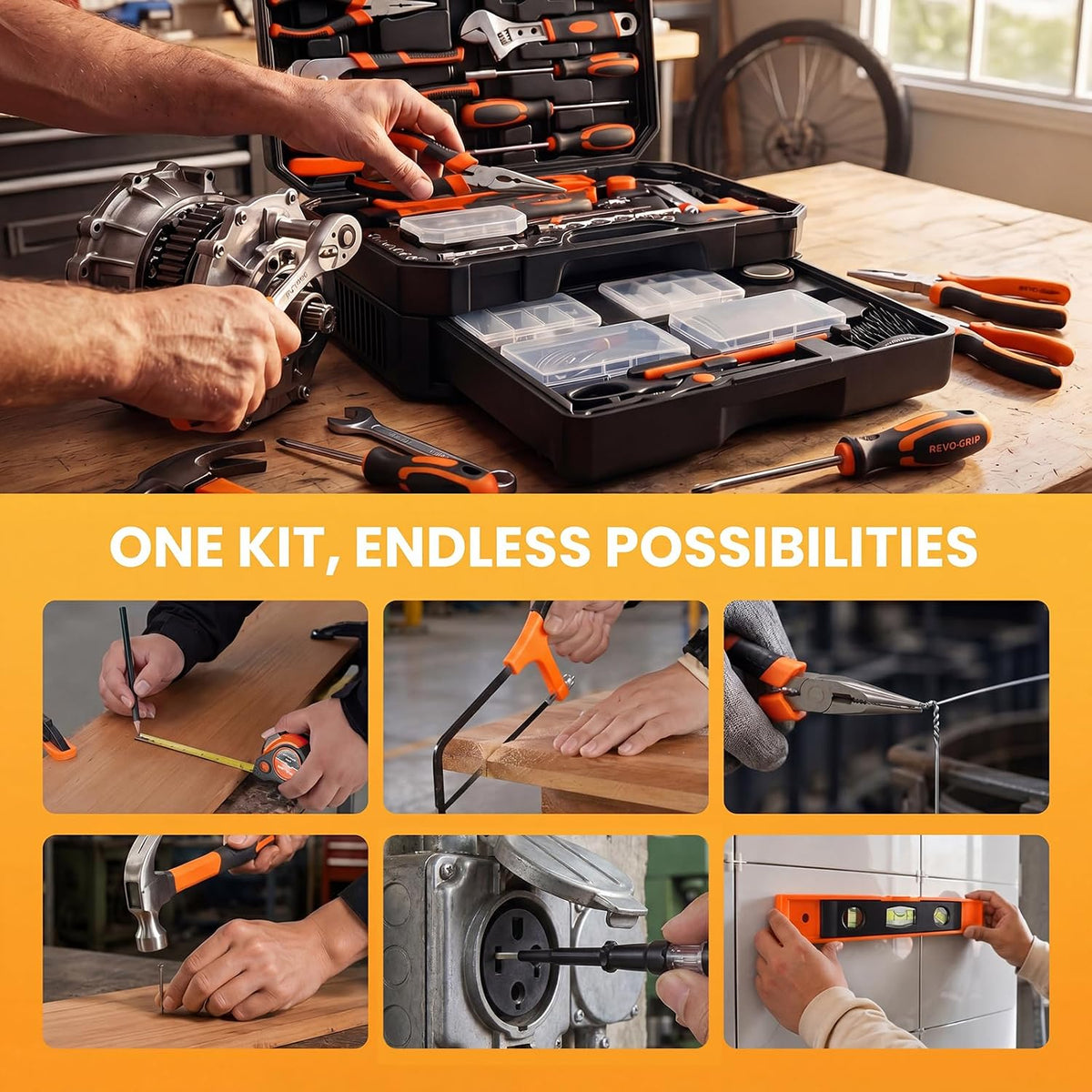 NEWBULIG 330-Piece Complete Tool Box Set, Durable Homeowners Tool Kit with Pull-Out Drawer, Versatile Home Repair Kit for Auto & Household, DIY Projects, Black-Red