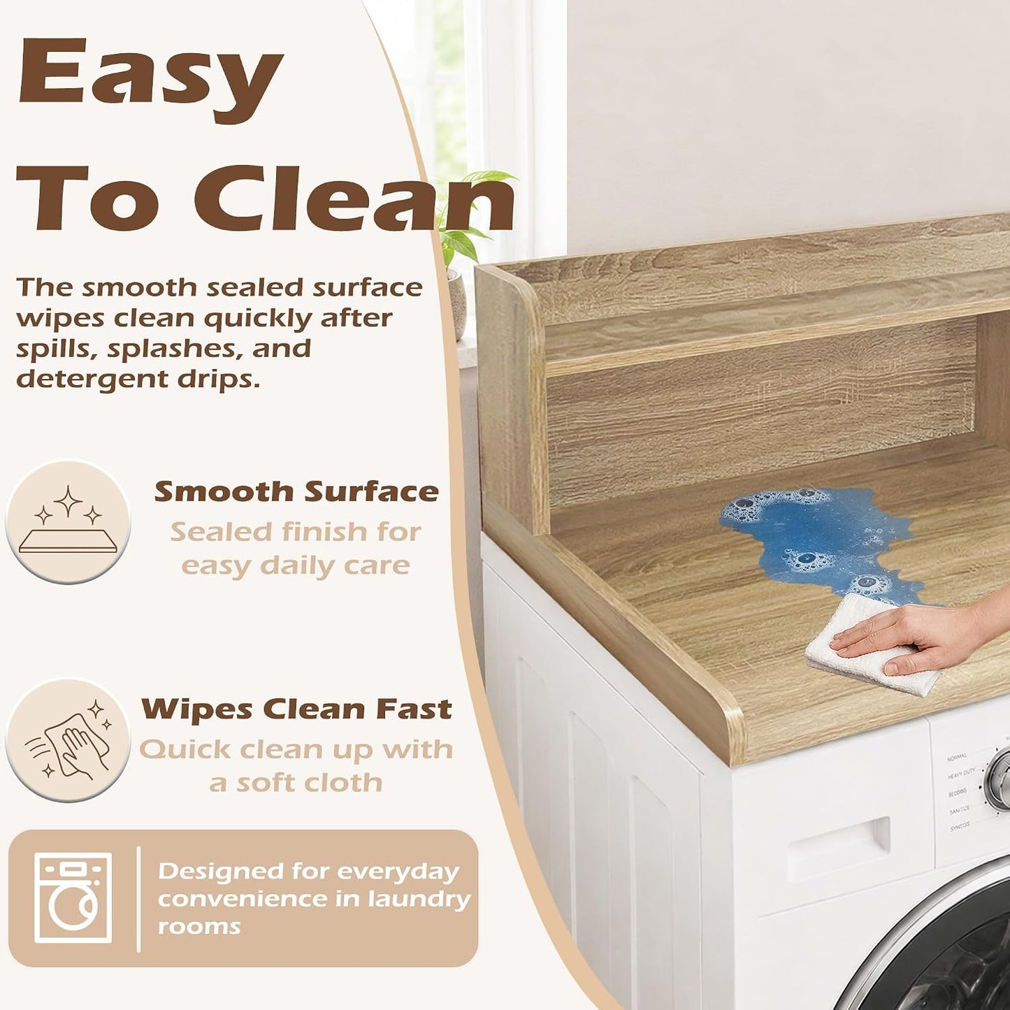 Royxen Laundry Countertop with 2-Tier Shelf Universal Fit, Washer and Dryer Countertop with Storage Space, Shelf Height 11.5 Inches, Solid Wood Core, Oak