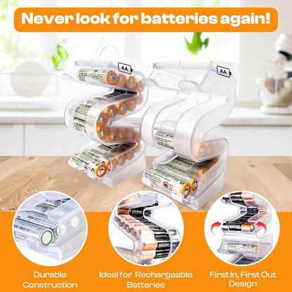 Battery Ladder Case - Battery Organizer & Dispenser (AAA & AA) | Stack It or Wall-Mount It To Dispense Batteries in First-In-First-Out Order, Tidy Storage for Home, Garage & Workshop