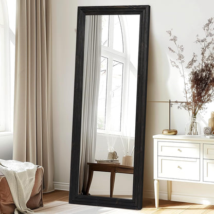 65"x22" Full Length Mirror Solid Wood Frame Floor Mirror with Stand for Living Room, Bedroom Hanging Standing or Leaning, Brown