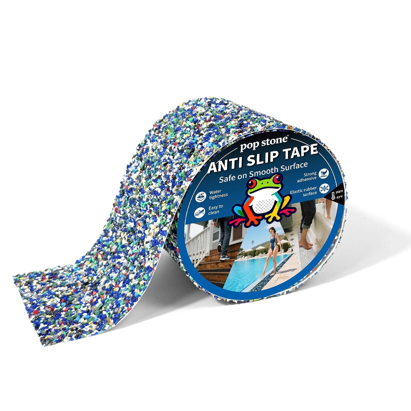 Waterproof Anti-Slip Traction Tape | 2" x16.5 FT | Heavy-Duty EPDM Rubber, Strong Grip & Barefoot Gentle | Indoor & Outdoor Solution: Poolside, Bath, Ramps, Stairs, Board Steps