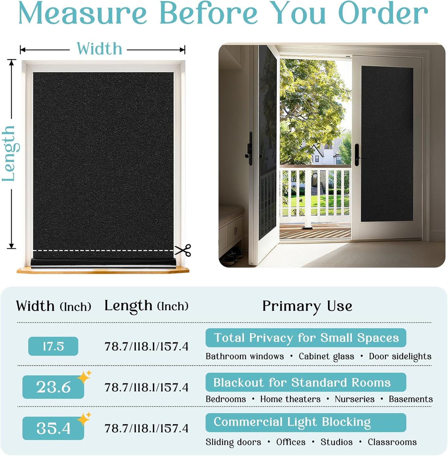 Haton Window Privacy Film Frosted Glass Film for Door Bathroom Shower, Peel & Stick, Day & Night, Papel para Ventanas Privacidad, Covering Sticker Removable Decorative Translucent Pure 17.5" x 78.7"