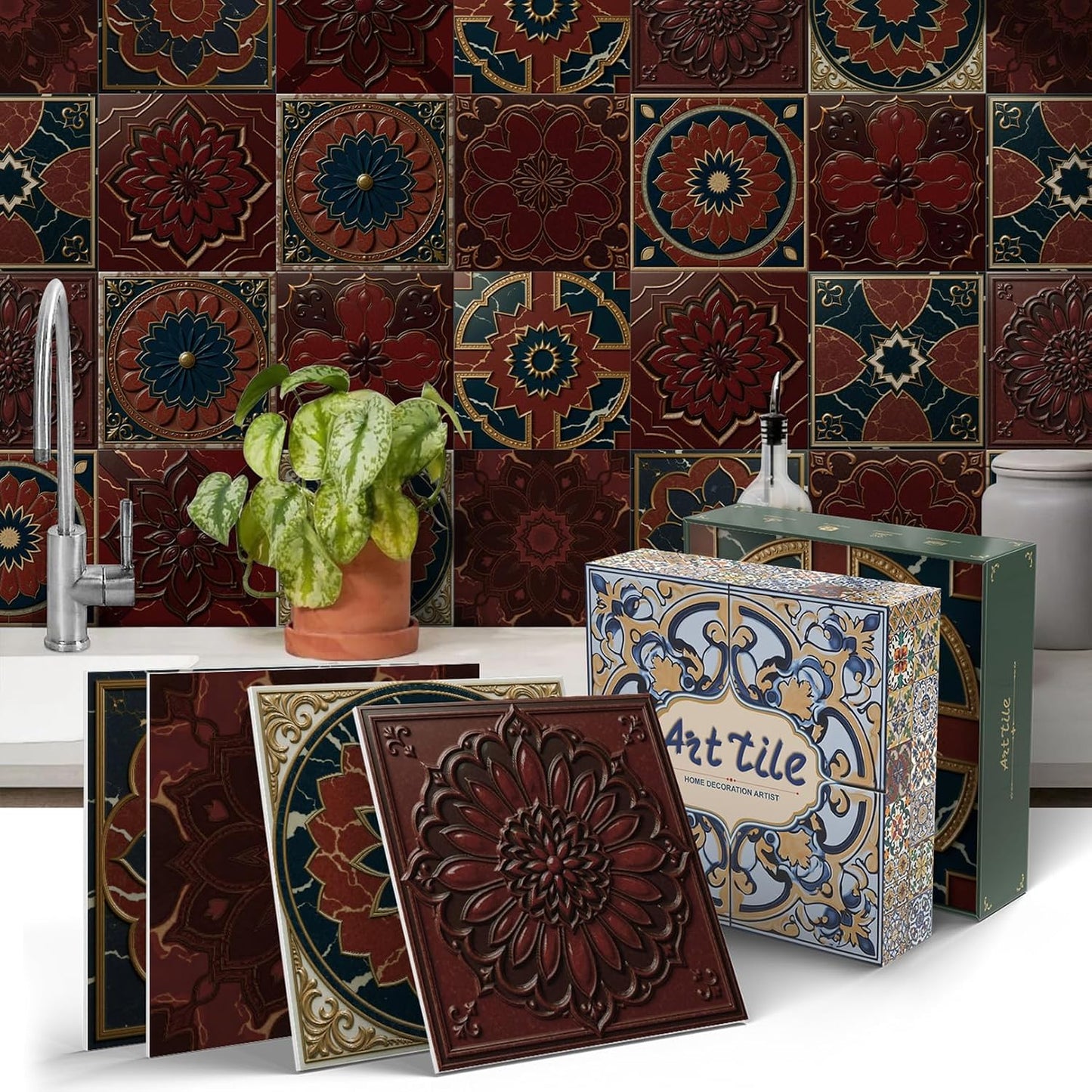 Peel and Stick Backsplash Tile Sticker for Kitchen and Bathroom Walls - 24 Removable 5.9"x5.9" Tiles, Waterproof