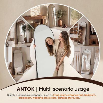 Antok 58" x19” Arched Full Length Floor Mirror, Gold Aluminum Frame, Free Standing/Wall Mount/Leaning for Bedroom, Living Room, Dressing Room