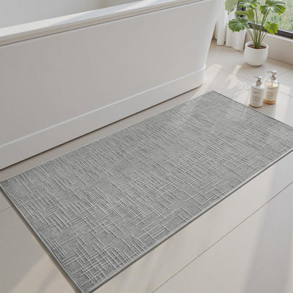 AMOAMI Bath Mat Non Slip Super Absorbent Quick Dry Bath Mats for Bathroom Floor Rubber Backing Washable Bathroom Rugs Modern Woven Jacquard Mat, Beside Tub Bath Rugs, 17" x 24", LightGrey