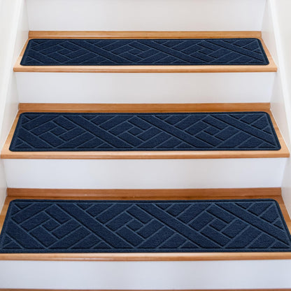 15 Pack 8 "X 30" Non-Slip Carpet Stair Treads for Indoor Wooden Steps, Made of Polyester and Reusable Adhesive, Suitable for Kids Elders and Pets（Black Lines）