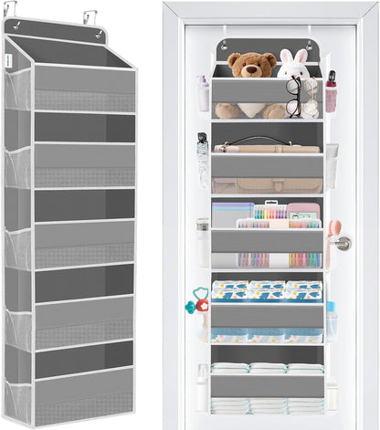 WISELIFE Over The Door Organizer Storage 4 Shelves Large Capacity Hanging Bedroom Storage Solution with 6 Side Pockets for Dorm Bathroom Pantry Nursery and Baby Essentials Holds up to 40 Lbs (Black)