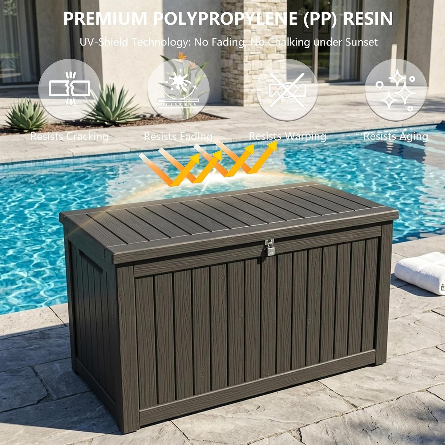 Outdoor Storage Box, 320 Gallon Waterproof Deck Box [Upgraded 3.0], Dual Gas-Spring Ultimate Resin Organizer for King Cushions, Heavy-Duty Lockable Estate Storage Bench, Backyard BBQ, Black