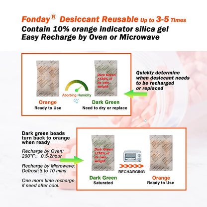 500g x 2 packs Fonday Rechargeable Silica Gel Car Dehumidifier Fast Reactivate Desiccant Bags, Large for Gun Safe Closet Basement Garage Storage Moisture Absorber