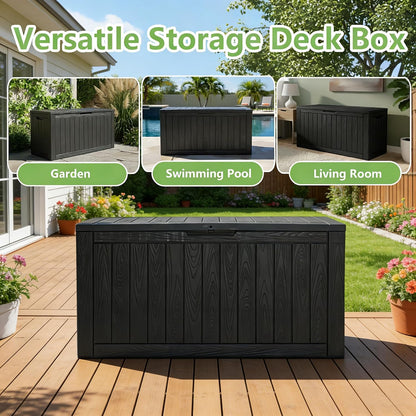 Outdoor Storage Deck Boxes Waterproof, Waterproof and UV Resistant Outdoor Storage Box Lockable Lid for Delivery Box, Indoor, Garden Tools, Pool Supplies, Patio (Black, 31 Gallon)