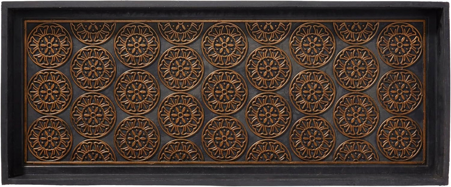 HF by LT Jasmine Premium Rubber Boot Tray, 34 x 14 inches, Heavy Duty Vulcanized Rubber Design, One-Piece Seamless Construction, Year Round Use Indoors/Outdoors, Black with Brushed Copper