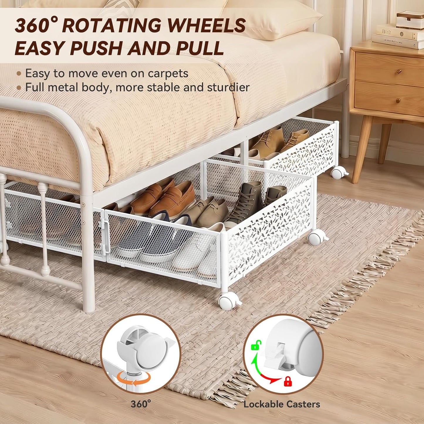 Under Bed Storage, Under the Bed Storage Containers with Wheels, Under Bed Shoe Storage Organizer Drawer for Bedroom Clothes Shoes Blankets -2Pack