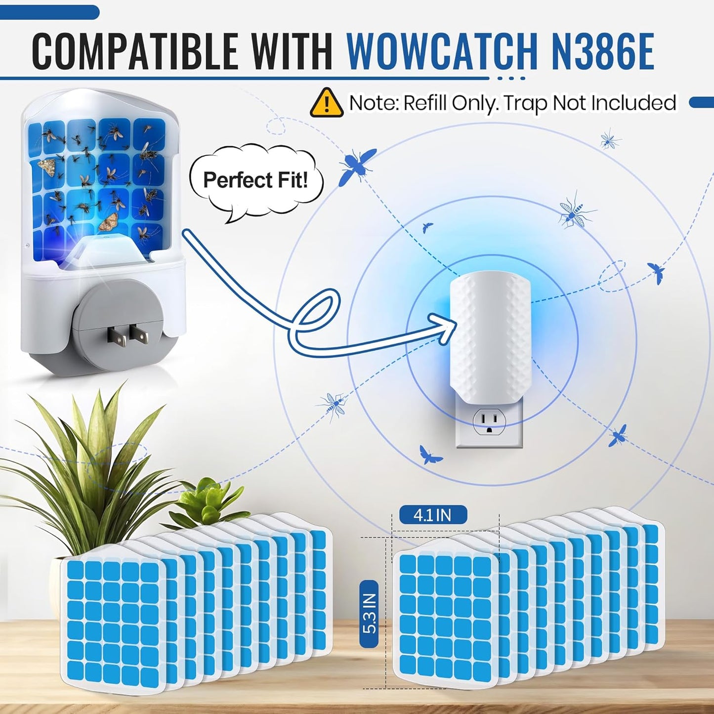 20 Pack Fly Trap Refills Compatible with WowCatch N386A Fly Trap | Double-Sided Sticky Glue Cards, Indoor Flying Insect Trap Refills, Mosquitoes, Gnats, Flies and Other Bugs