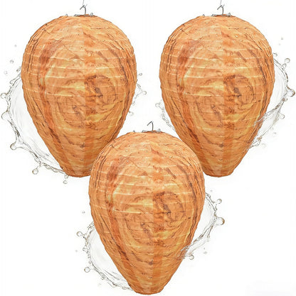 4 Pack Fake Wasp Nest Decoy, Waterproof Hanging Wasp Hornet Decoy for Outdoor, Brown Wasps and Hornets Nests, Reusable for Patio, Porch, Garden, Under Eaves, Garage, Backyard, House