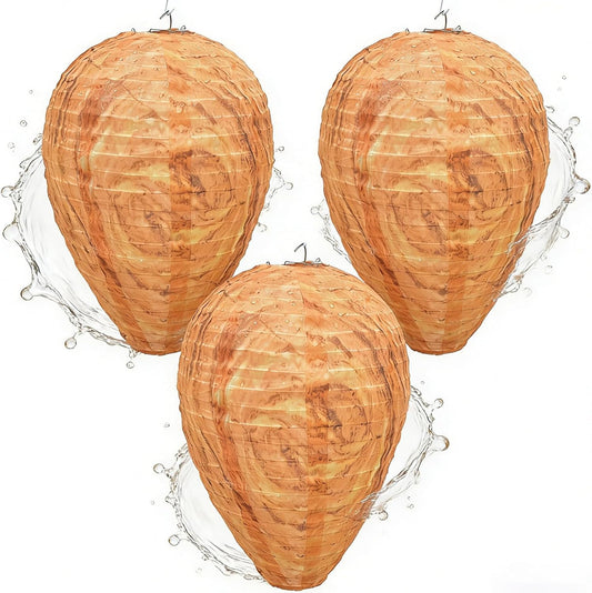 4 Pack Fake Wasp Nest Decoy, Waterproof Hanging Wasp Hornet Decoy for Outdoor, Brown Wasps and Hornets Nests, Reusable for Patio, Porch, Garden, Under Eaves, Garage, Backyard, House