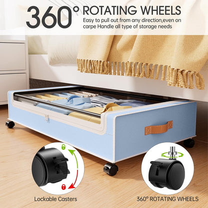 Yecaye Under Bed Storage with Wheels, 2 Pack Under Bed Storage Containers, 60L Underbed Shoe Storage with Clear Window & Label, Rolling Under Bed Metal Drawer for Clothes, Shoes, Books, Blankets