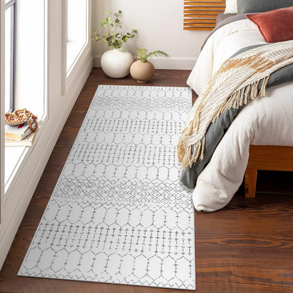 Lahome Moroccan Entry Rug 2x3, Non-Slip Washable Front Indoor Door Mat Rubber Backing Low-Profile Door Rugs, Small Geometric Print Distressed for Entryway Bathroom Kitchen, Black Hana