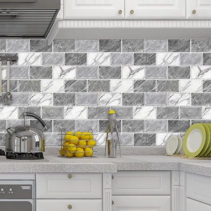 URCOLOR 10-Sheet Subway Tile Peel and Stick Backsplash for Kitchen,12"x12" Self Adhesive Wall Tiles Sticker on Back Splashes for Bathroom Gray Marble Design