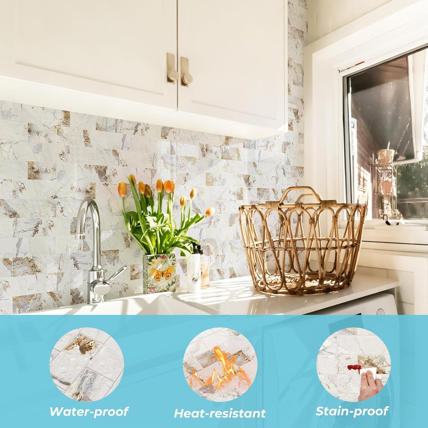STICKGOO 10-Sheet Subway Tile Peel and Stick Backsplash, Seamless Design Polished Eurasia Beige Kitchen Backsplash Wall Tiles, Glossy Surface Waterproof Stick on Tile for Bathroom, RV, Fireplace