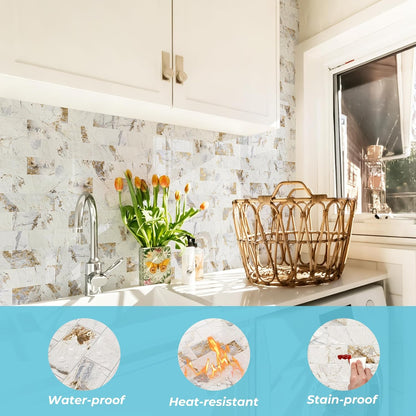 STICKGOO 10-Sheet Subway Tile Peel and Stick Backsplash, Seamless Design Polished Eurasia Beige Kitchen Backsplash Wall Tiles, Glossy Surface Waterproof Stick on Tile for Bathroom, RV, Fireplace