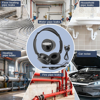 Water Leak Detector, Underground High Sensitivity Water Leak Detector with Headset, Water Leak Detection Device for Water Leakage Detection Construction Pipelines (with Large Earphone)