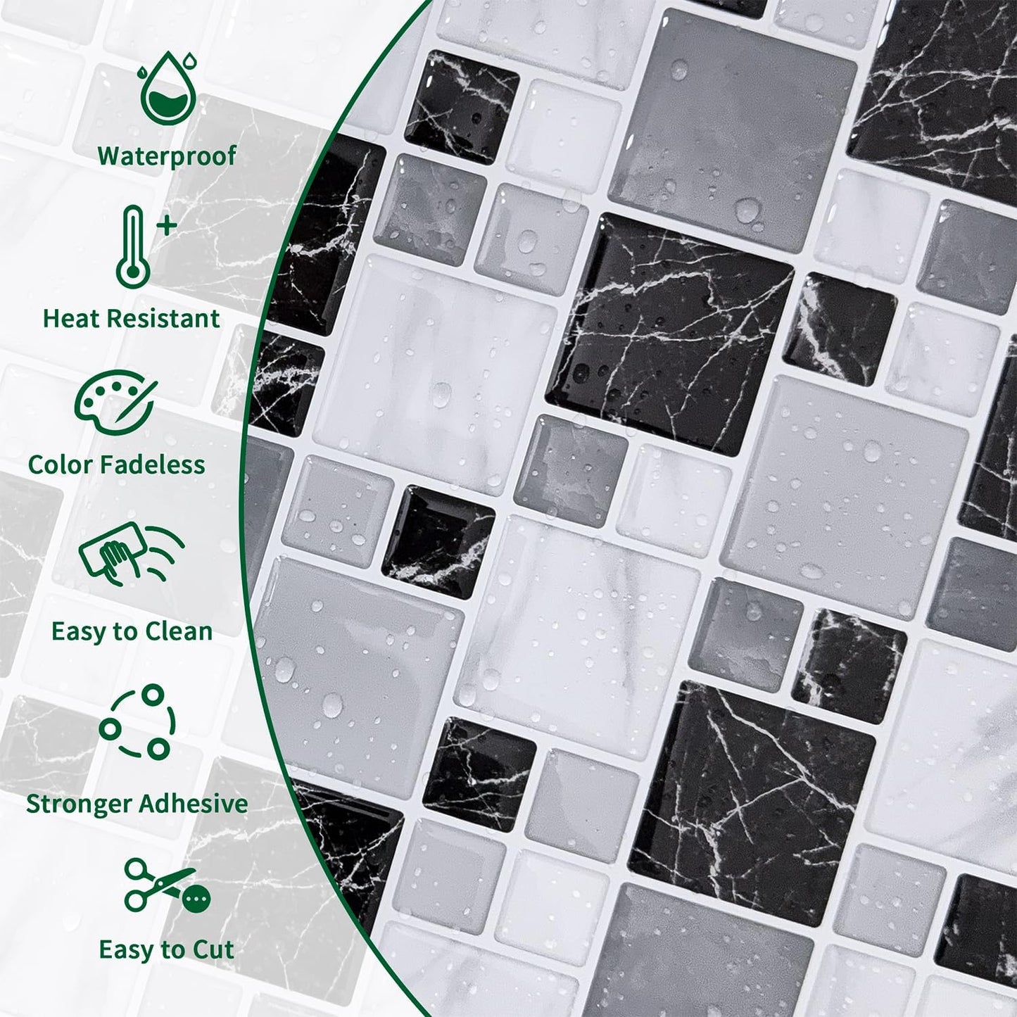 10 Sheet Peel and Stick Backsplash Tile for Kitchen, 12” x 12” Self Adhesive Glossy Vinyl Wall Subway Tiles Waterproof No Residual for Bathroom Fireplace, White with Gray Grout